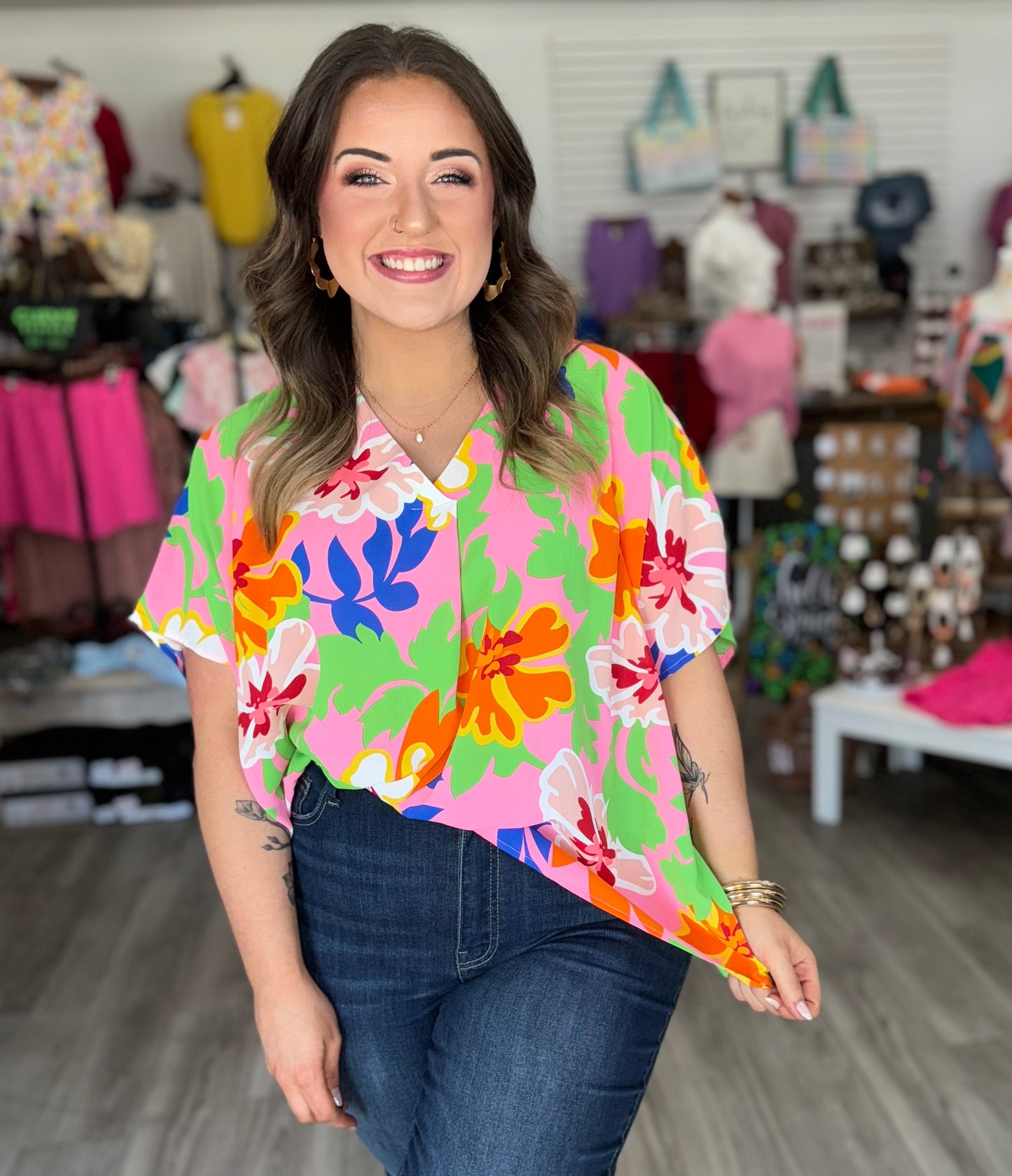 Tropical Flower Tunic Blouse