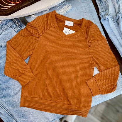 Girls Ribbed Knit Pullover Top