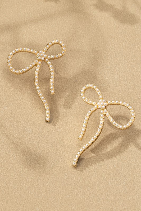 Pearl Bow Stud Earrings