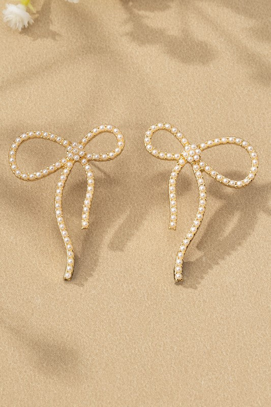 Pearl Bow Stud Earrings