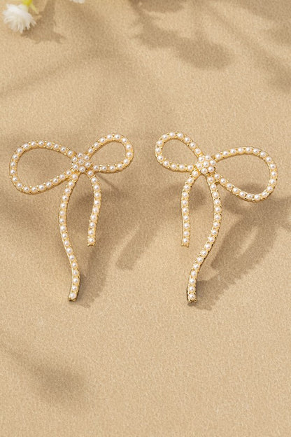 Pearl Bow Stud Earrings