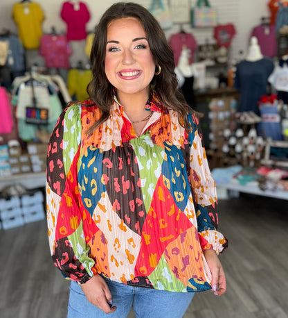 Leopard Colorblock Blouse