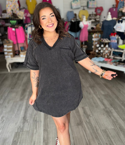 Oversized Washed V Neck TShirt Dress