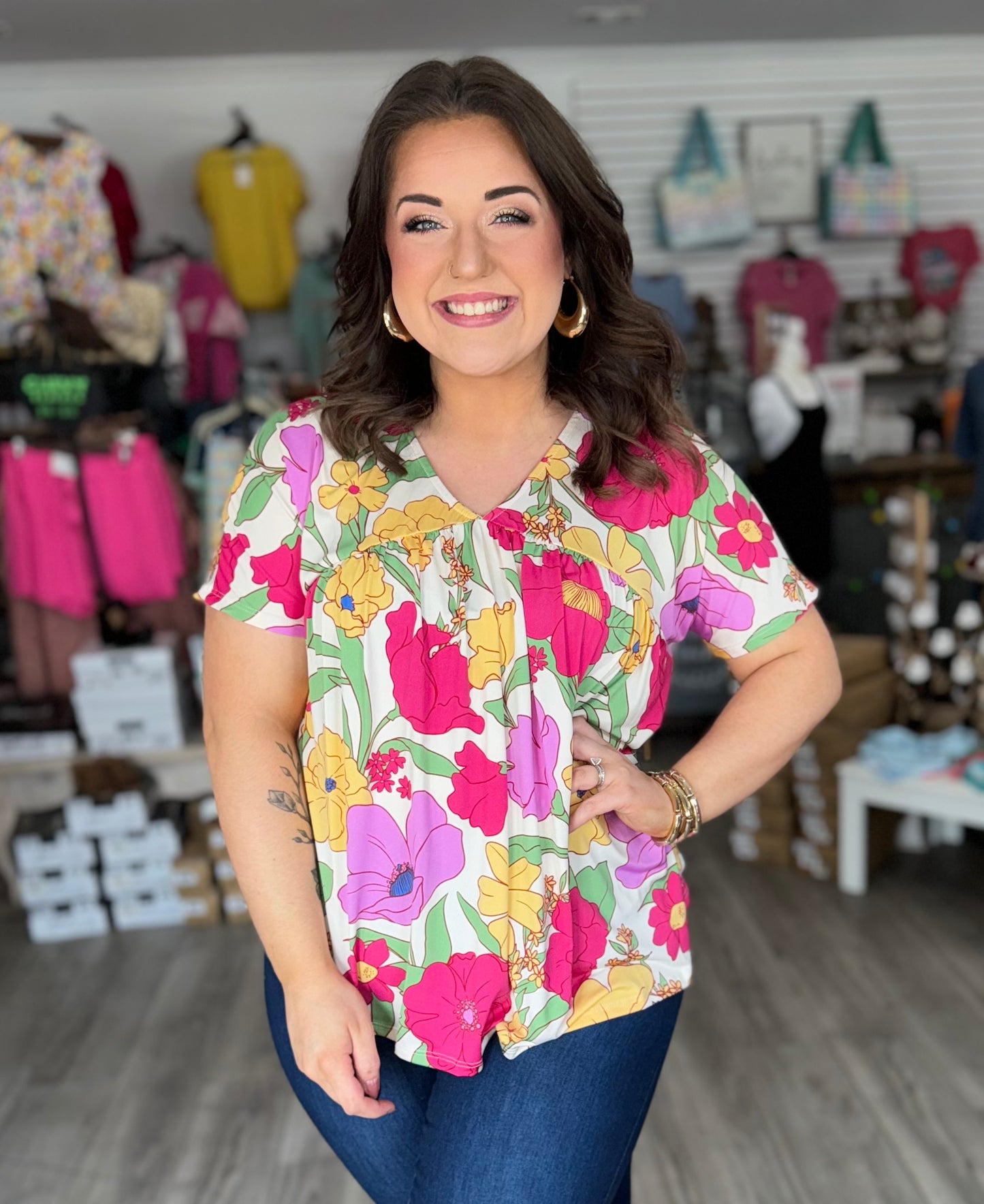 Floral V-Neck Dolman Top