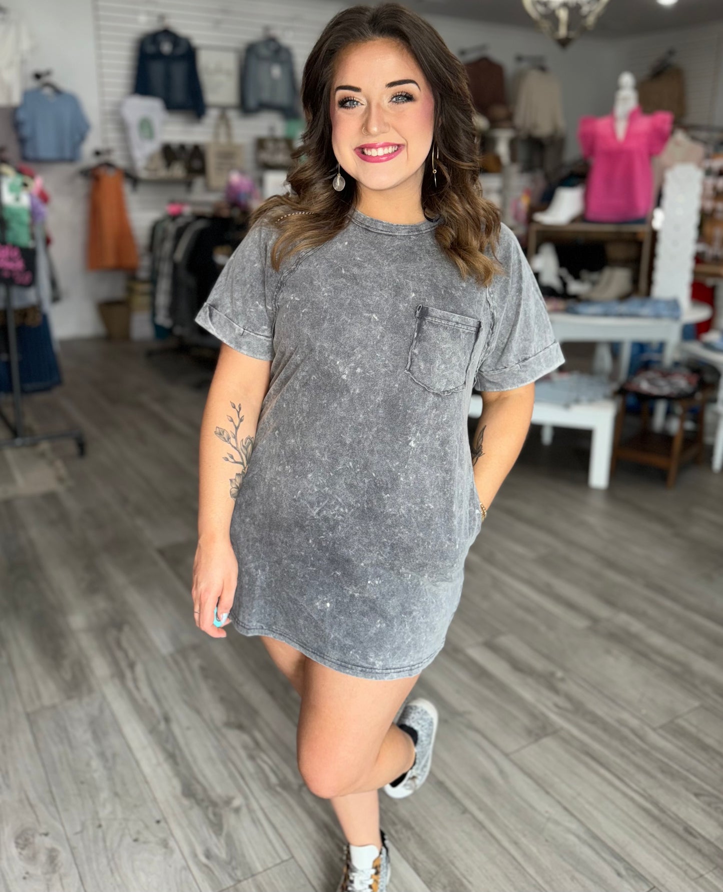 Washed Pocket Tee Dress