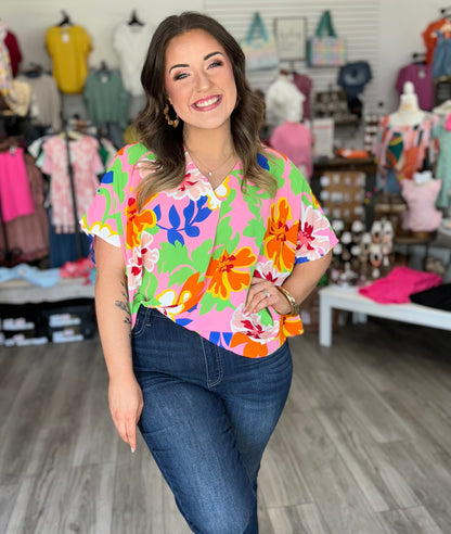 Tropical Flower Tunic Blouse