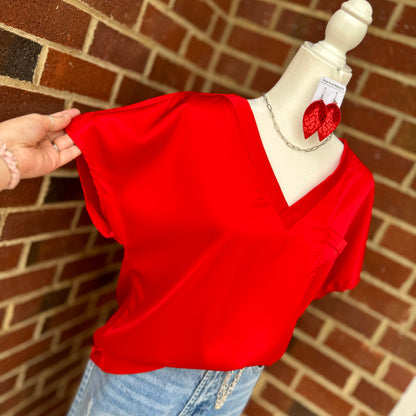 Satin V-Neck Pocket Top