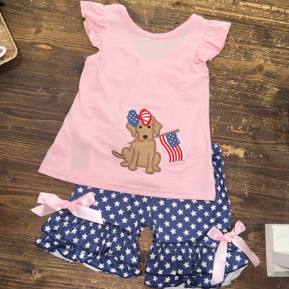 Girls Dog, Flag & Star Outfit