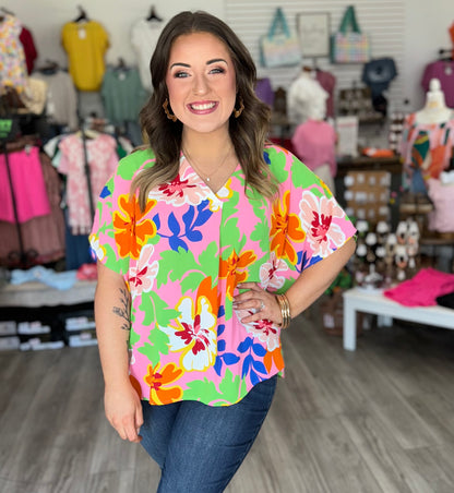 Tropical Flower Tunic Blouse