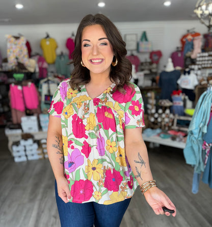 Floral V-Neck Dolman Top