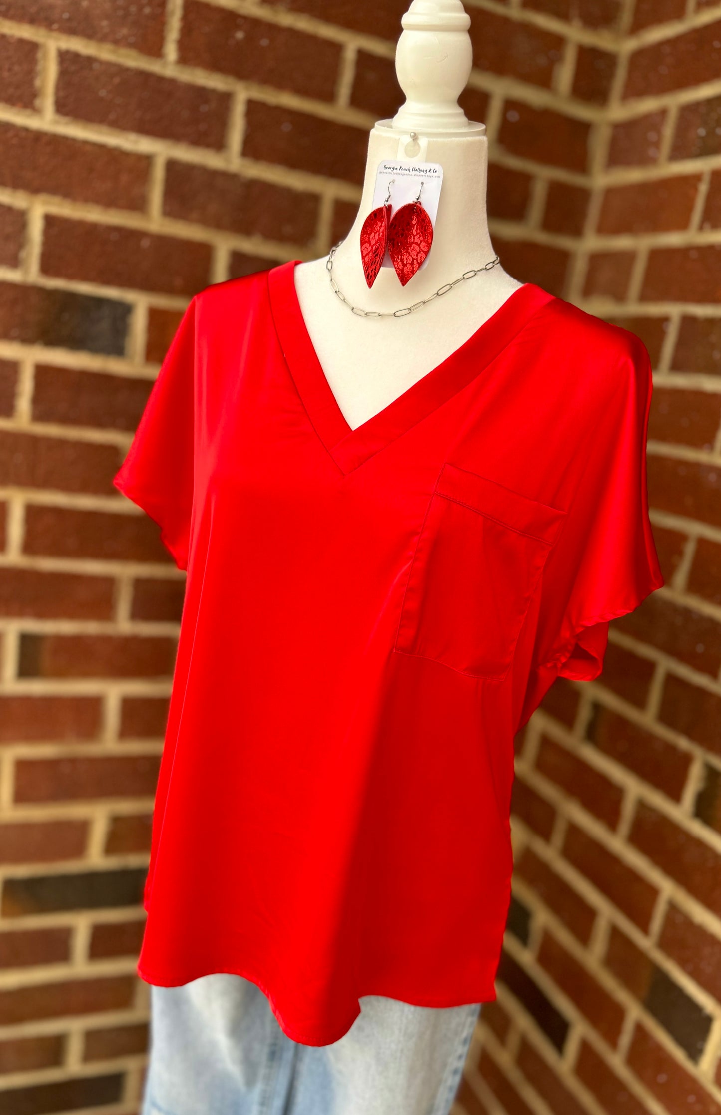 Satin V-Neck Pocket Top