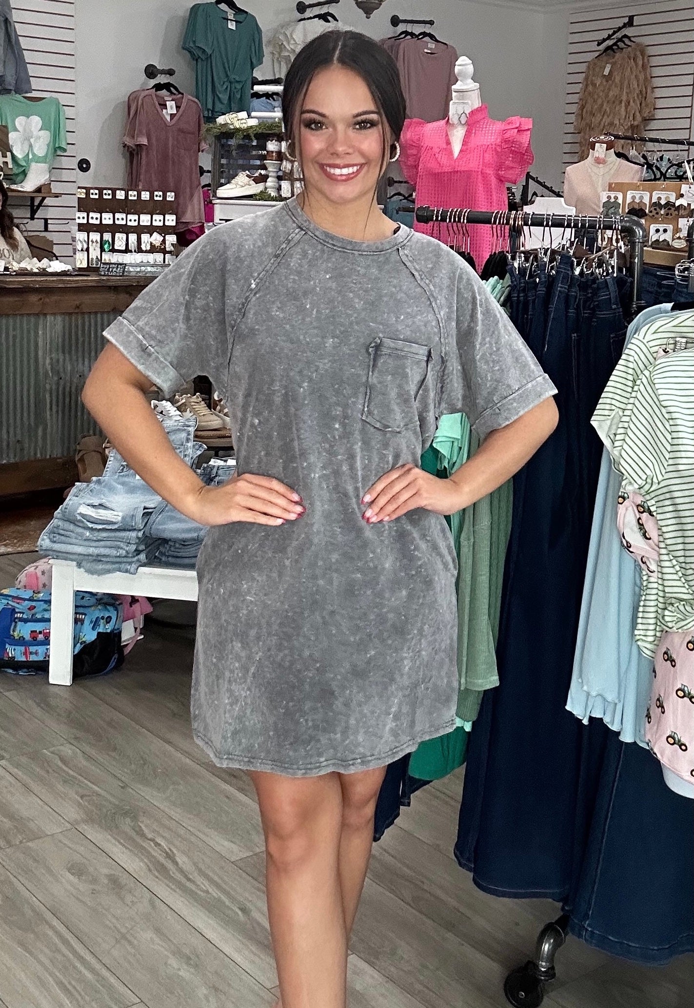 Washed Pocket Tee Dress