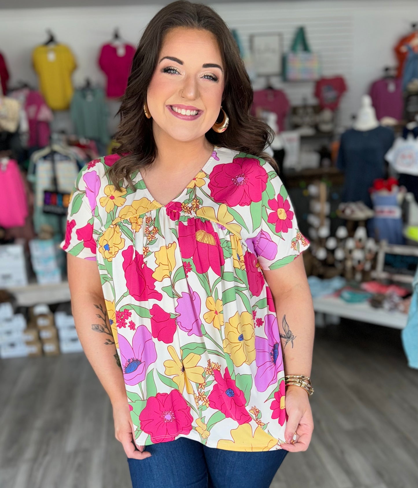 Floral V-Neck Dolman Top