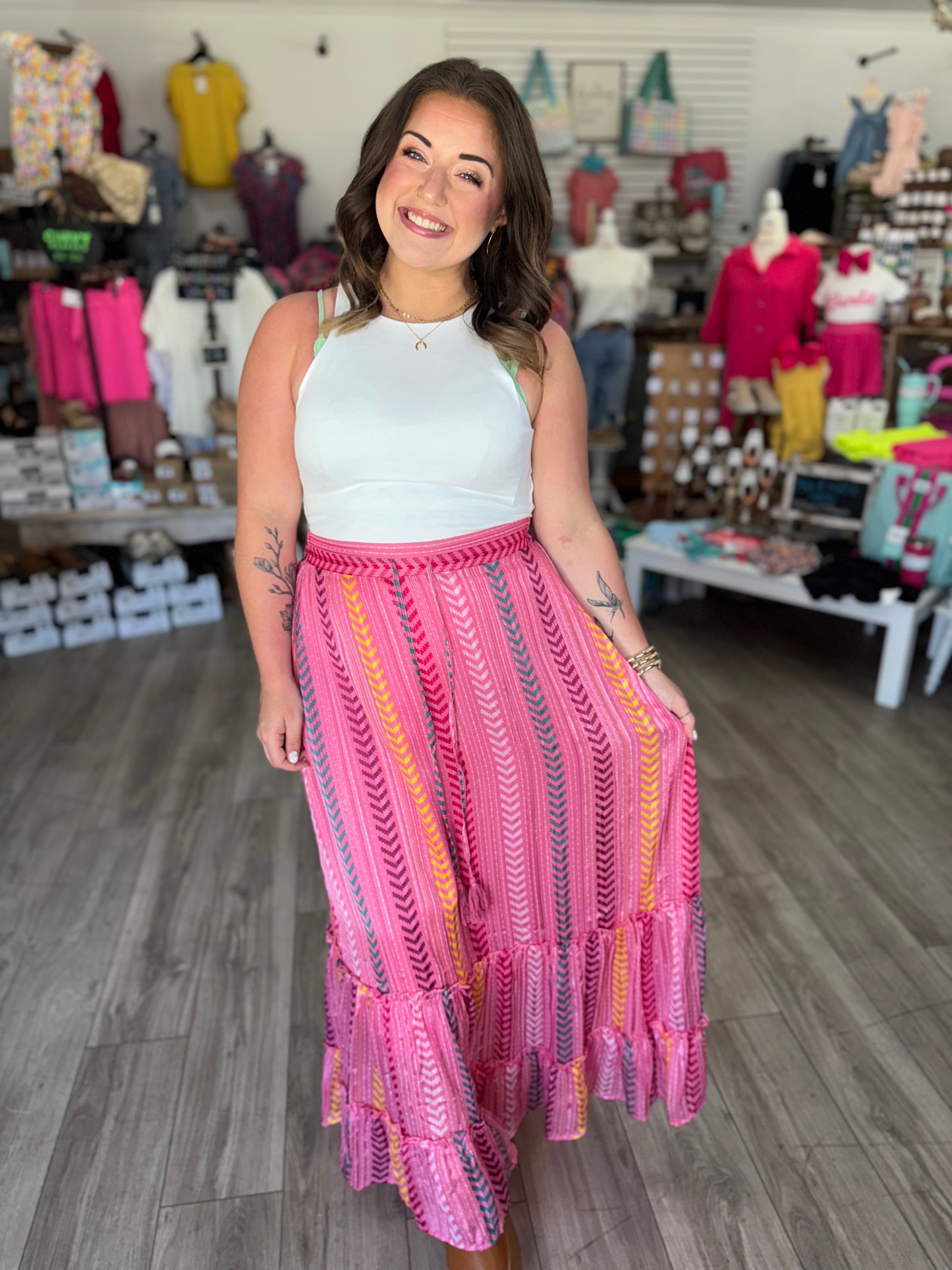 Boho Tasseled Drawstring Maxi Skirt