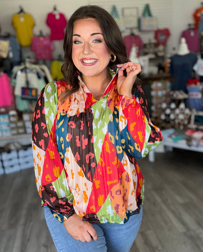 Leopard Colorblock Blouse