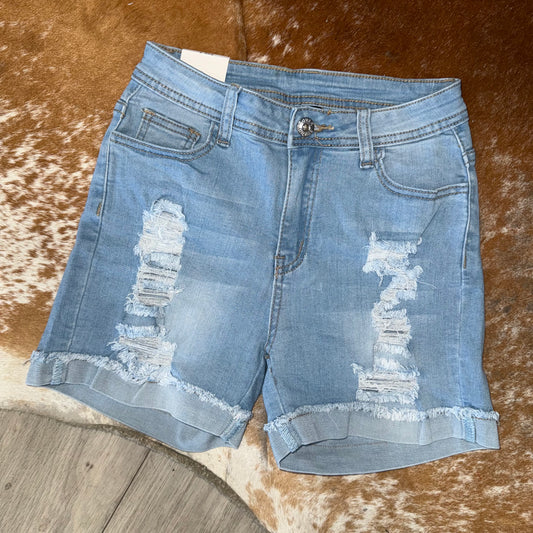 LVS High Rise Distressed Denim Shorts