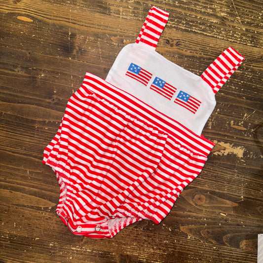 Embroidered Flag Striped Romper