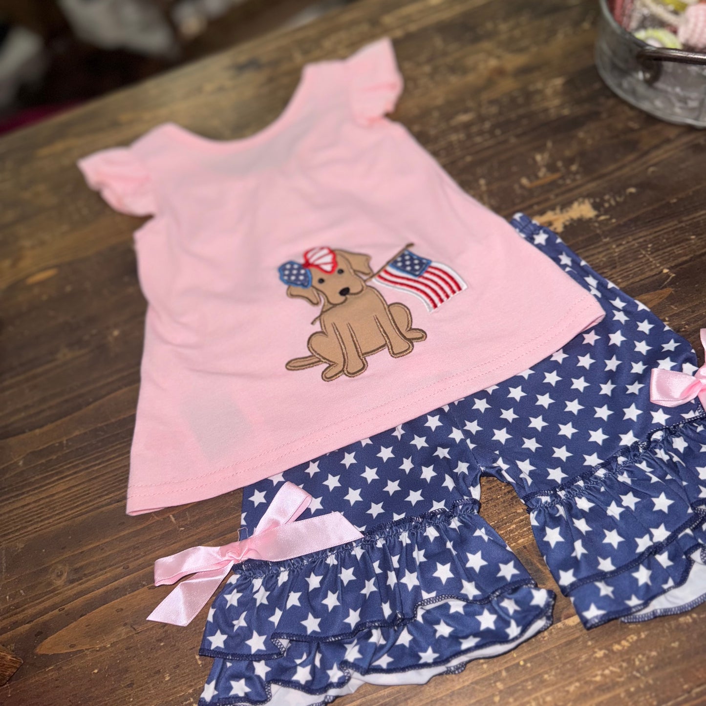 Girls Dog, Flag & Star Outfit