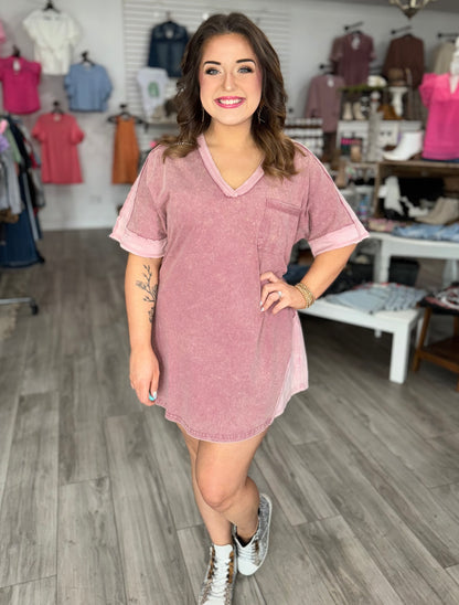 Oversized Washed V Neck TShirt Dress