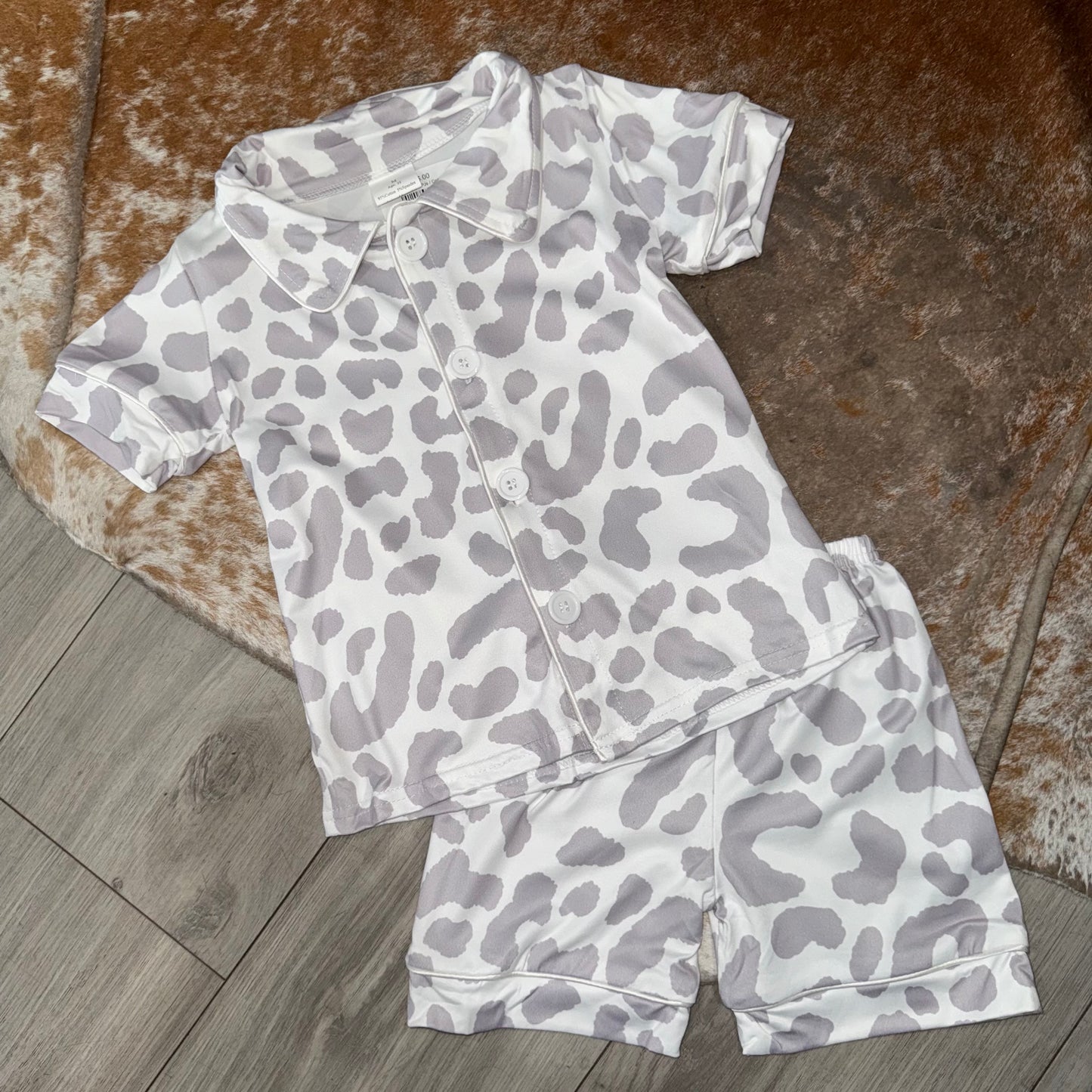 Girls Grey Leopard PJs