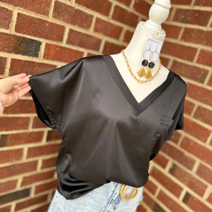 Satin V-Neck Pocket Top