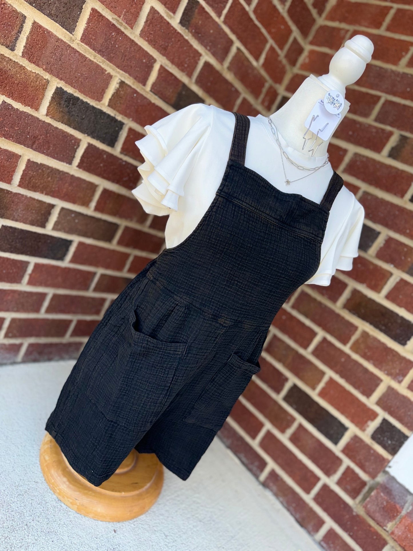 Double Gauze Overalls Pocket Romper