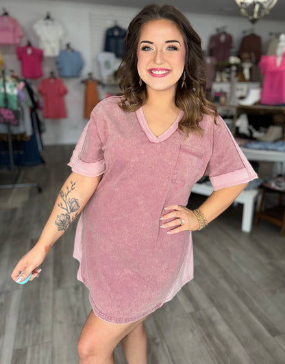 Oversized Washed V Neck TShirt Dress