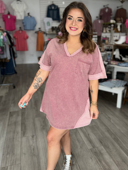 Oversized Washed V Neck TShirt Dress