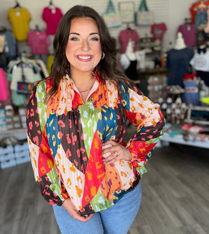 Leopard Colorblock Blouse