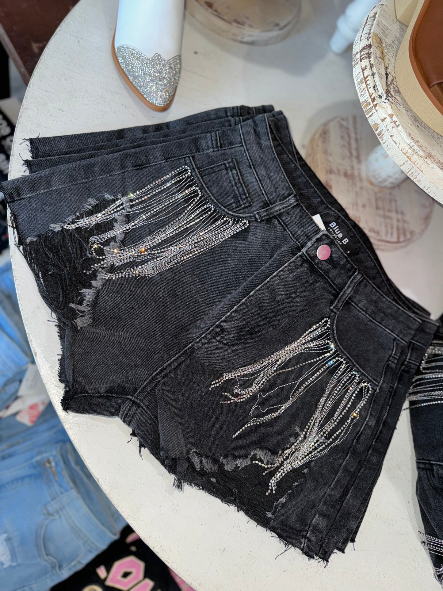 Rhinestone Fringe Denim Shorts