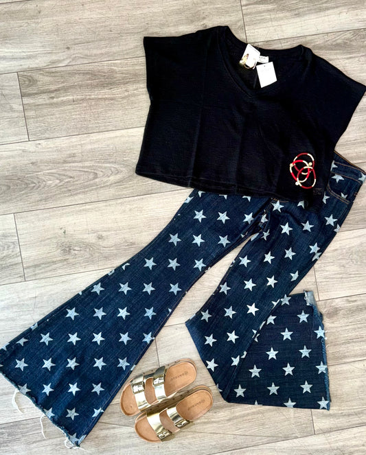 Star Print Bell Bottom Jeans