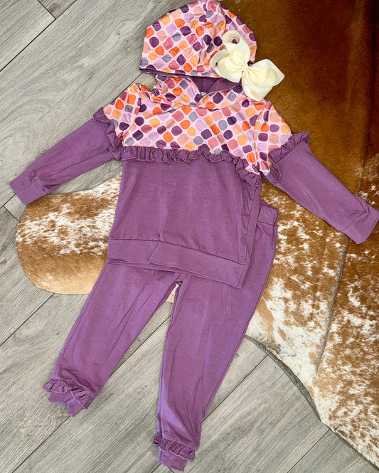 Kids Lavender Ruffle Hooded
Sweatshirt Set