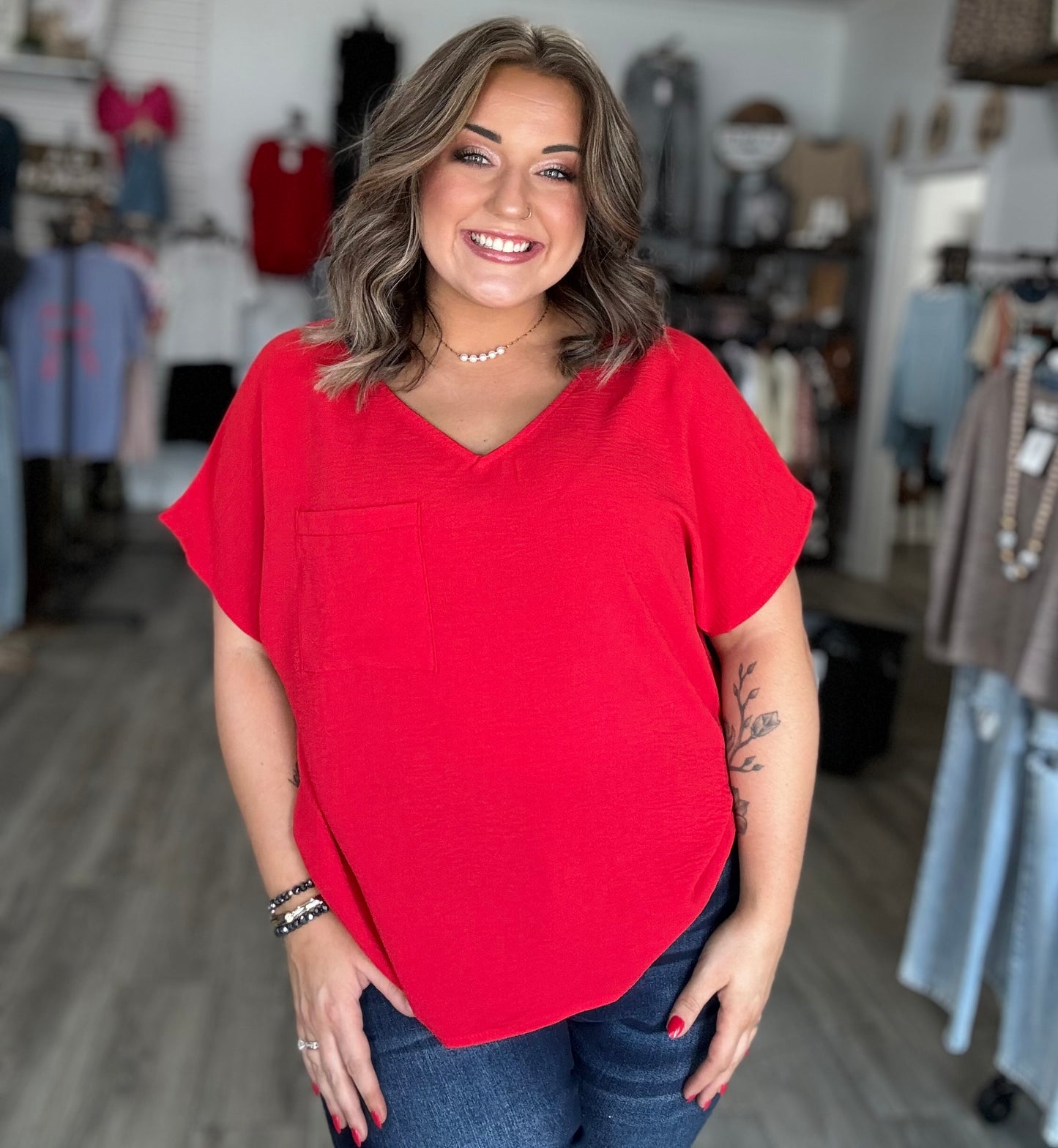 V-Neck Dolman Pocket Top