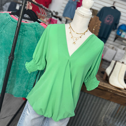 Smock Sleeve V-Neck Blouse