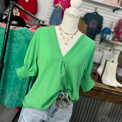 Smock Sleeve V-Neck Blouse