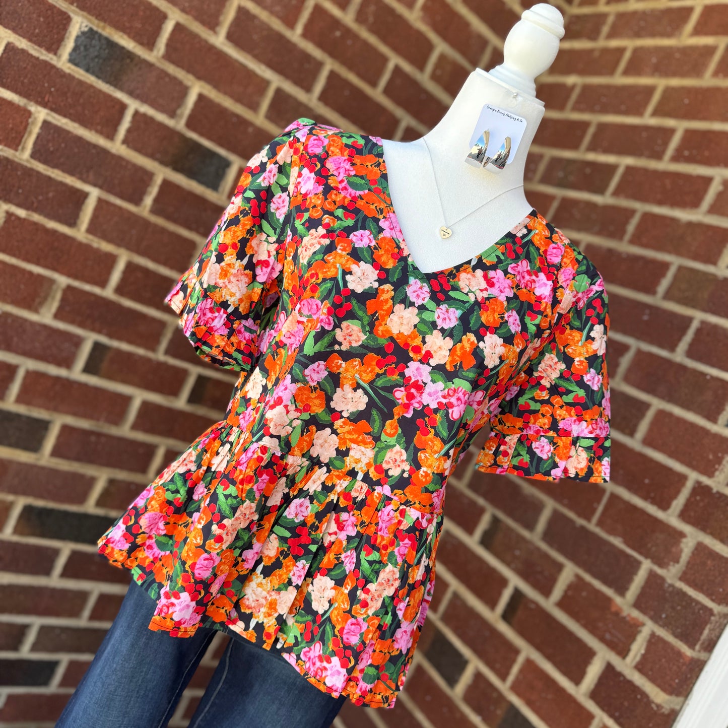 Floral Print V-Neck Peplum Top