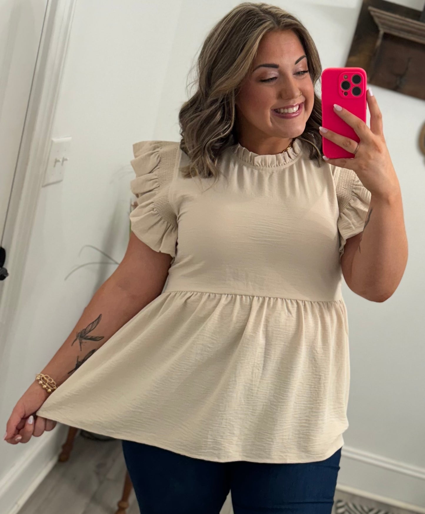 Solid Ruffle Baby Doll Top