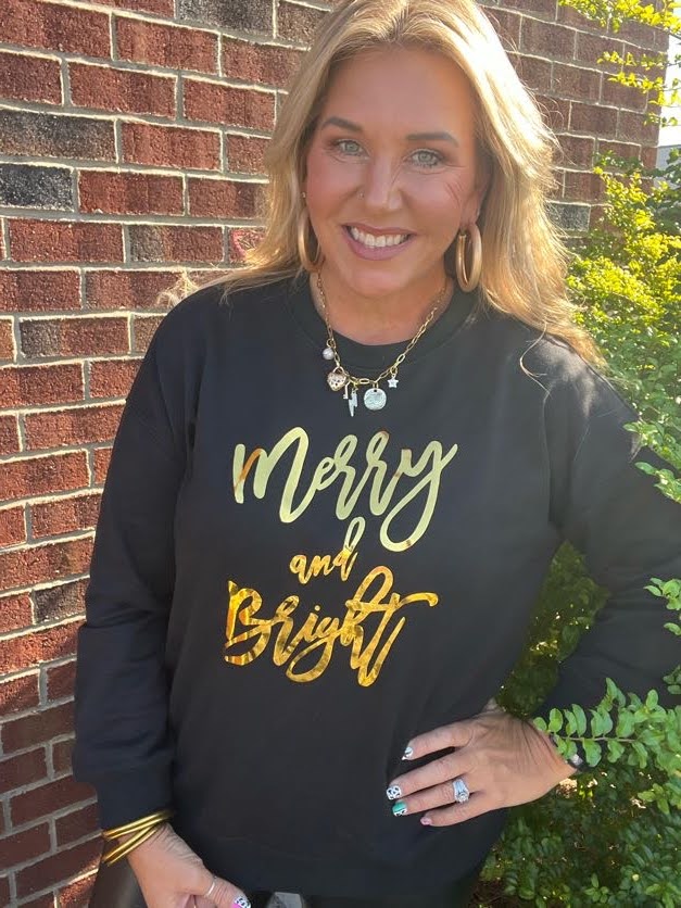 Gold Foil Merry and Bright Sweatshirt