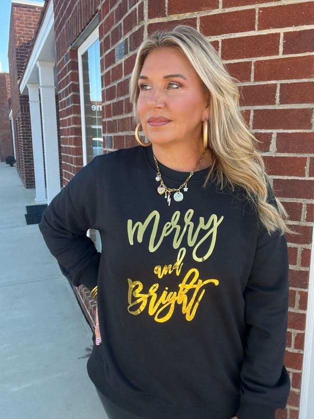 Gold Foil Merry and Bright Sweatshirt