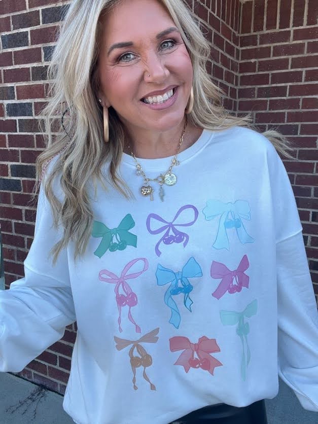 Pastel Cherry Bow Sweatshirt