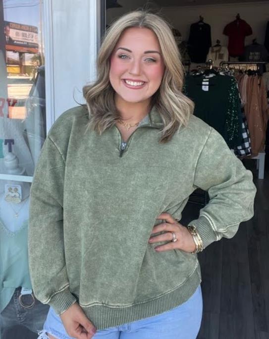 Olive Quarter Zip Pullover