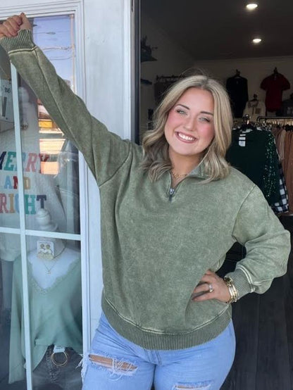 Olive Quarter Zip Pullover