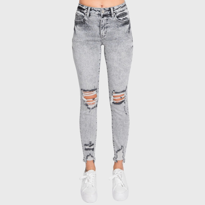 Skinny HR Distressed Hem Jeans