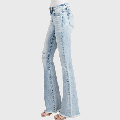 Distressed Mid Rise Flare Jeans