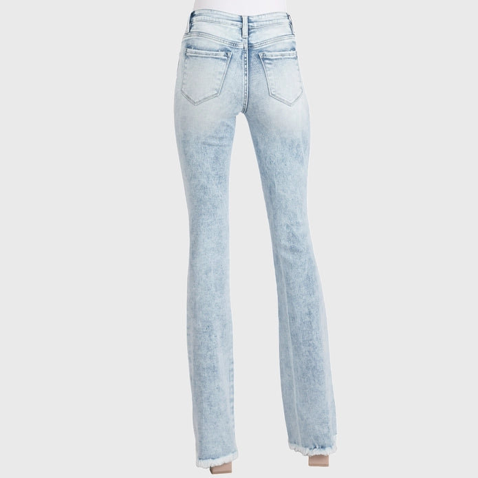 Distressed Mid Rise Flare Jeans