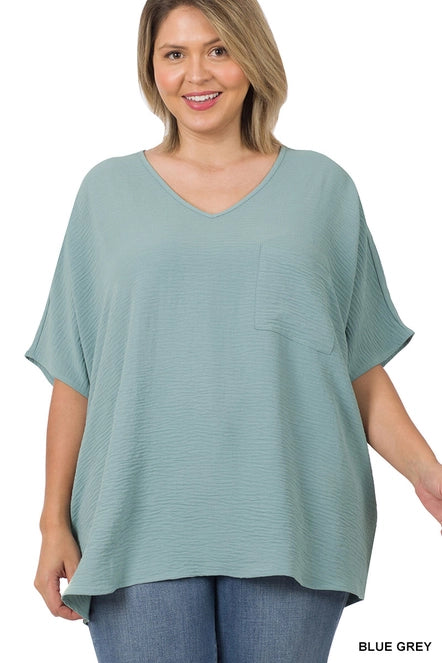 Woven V-Neck Dolman Top